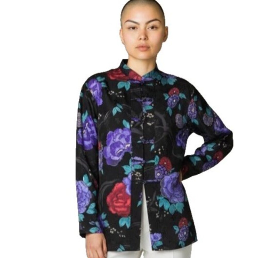 Chico's 3 Sz XL-16 100% Silk Exquisite Purple Multicolor Manchurian Top-NWT